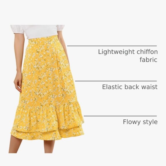 Allegra K Midi Ruffle Floral Skirt - Picture 3 of 8